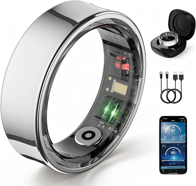 Smart Ring for Women& Men, Fitness Ring & Sleep Tracker Health Tracker With Heart Rate & Blood Oxygen Monitor, Step Counter Ring,IP68 Waterproof, No Subscription Fee for IOS & Android (Silver, #9)