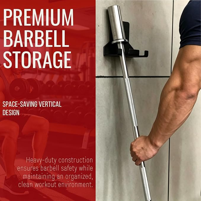 HIFLAME Double Barbell Storage Wall Mounted Storage Rack, Wall Barbell Rack, Olympic Wall Mount Barbell Holder,Vertical Hanging Barbell Rack.Suitable for Gym, Home Fitness. (Black)