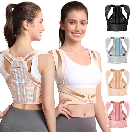 Fit Geno Posture Corrector for Women: Adjustable Lightweight Upper Back Brace for Neck Shoulder & Upper Back Pain Relief - Improve Posture Correct Hunchback Slouching Kyphosis Invisible Under Clothes (M/L Under Bust 32"-45")