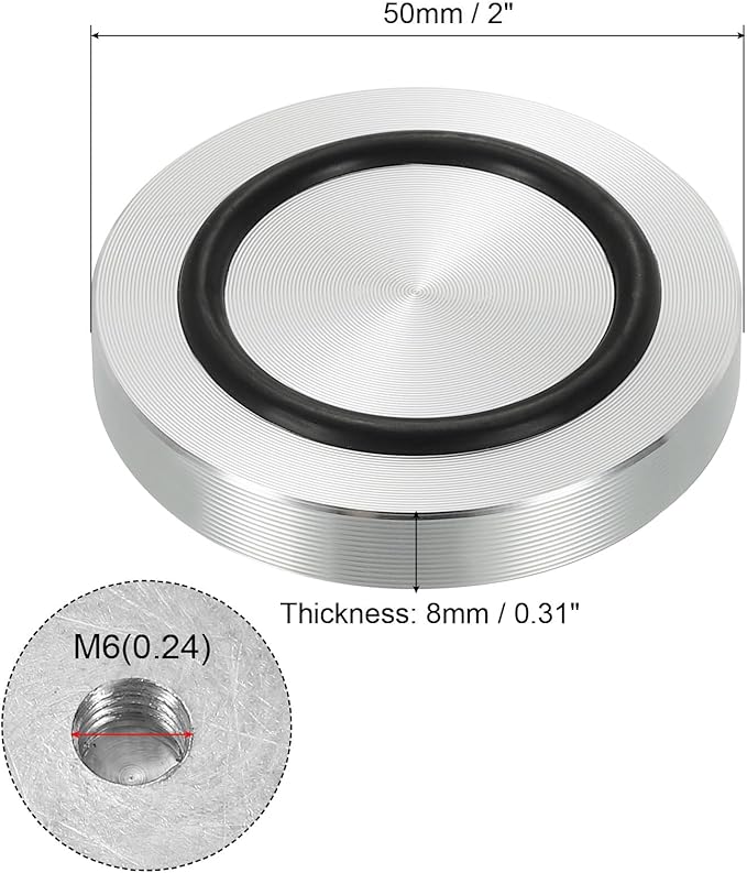 uxcell M8 Thread 50mm / 2" Dia 8mm Thick Aluminum Circle Disc Glass Top Adapter 4pcs Round Solid Table Feet Pad Plate Hardware with Anti-Slip Rubber Ring