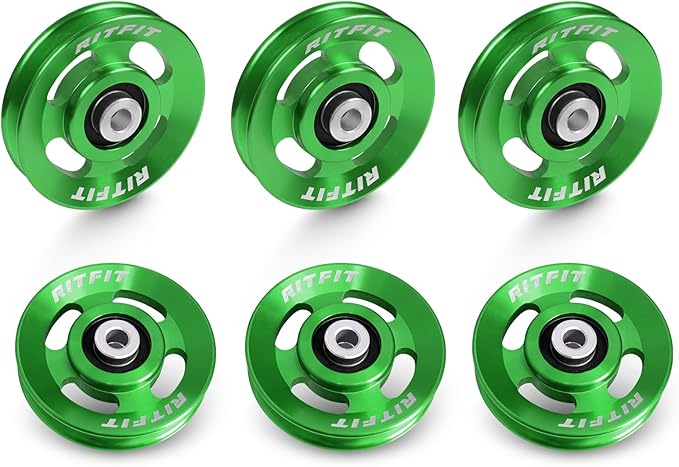 RitFit Aluminum Pulley Wheel for Gym Equipment, 6PCS Set Power Rack Pulley Attachment, 90mm Aluminum Alloy Bearing Gym Pulley Wheel for Home Gym
