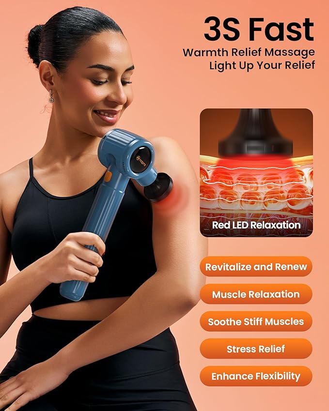NAPRE Massage Gun with Heat,Massage Gun Deep Tissue with Extension Handle & 3 Adjustable Angles,Handheld Percussion Back Massager for Muscle/Neck/Body Pain Relief with Case,Mothers Day Gifts,Blue