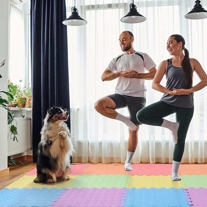 Arrowbash 12x12x1 Inch EVA Thick Interlocking Foam Floor Tiles Puzzle Exercise Mat Foam Mats for Home Gym Pets(Colorful,20)