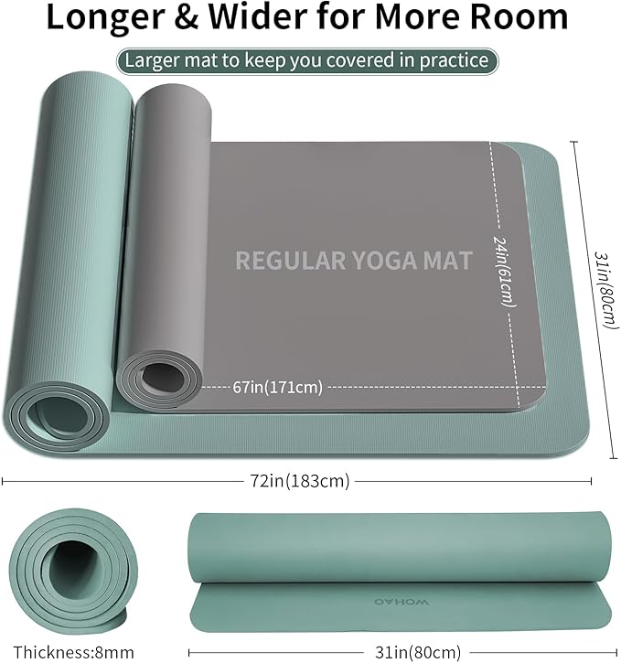 Extra Wide & Thick 8mm Yoga Mat, 72"x31.5" Large Non Slip Exercise Mat, Premium POE Material for Superior Cushioning & Stability, with Strap for Home Gym, Pilates