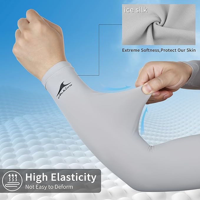 Achiou Cooling Ice Silk Arm Sleeves, Summer UV Sun Protection Compression Sleeves UPF 50+ for Women Volleyball Youth Sports