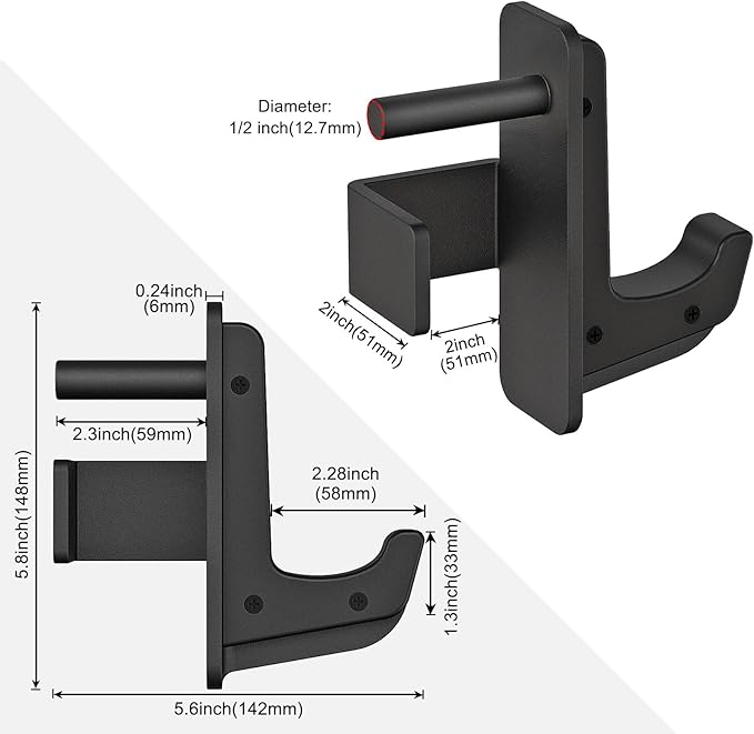 SELEWARE Solid Steel J Hooks for 2" x 2" or 3" x 3" Tube Power Cage with 1" 1/2" or 5/8" Hole Squat Rack Attachment, J-Hook Barbell Holder for Power Rack, Set of 2
