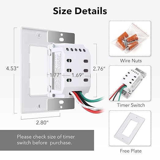 BN-LINK Countdown Digital Wall Timer Switch for Exhaust Fan with Push Button 5-15-30-60mins, 2-4hours, Bathroom Fan Light Switch Timer Indoor, Neutral Required, Wall Plate Included, White, ETL Listed