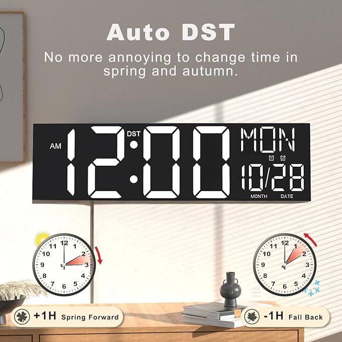 JALL 30" Large Digital Wall Mount Clock with Remote Control, Alarm, Huge Giant Big LED, Countdown, Auto DST, Temperature for Living Room Classroom Desk, Xmas, Birthday Gift, White