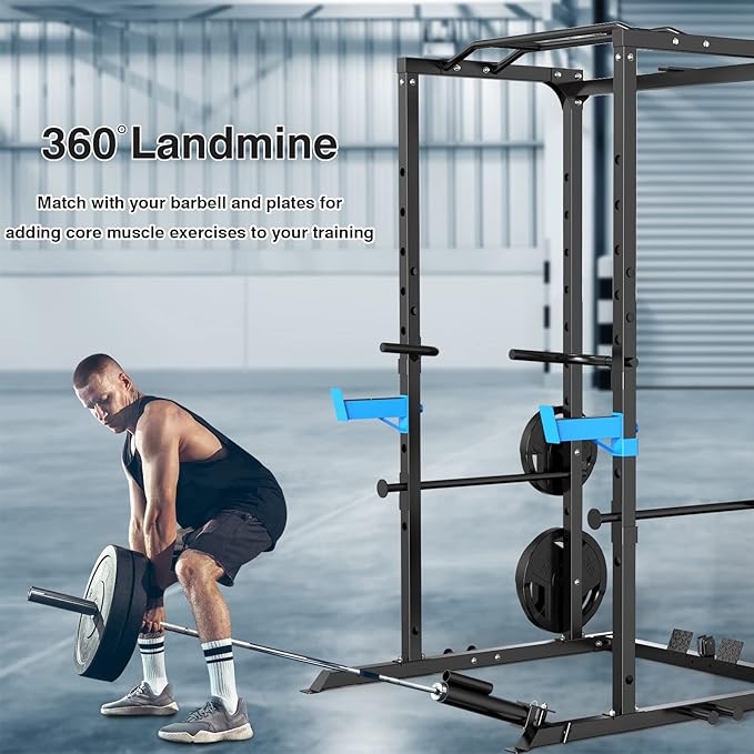 ULTRA FUEGO Power Cage, Multi-Functional Power Rack with J-Hooks, Dip Handles, Landmine Attachment and Optional Cable Pulley System for Home Gym