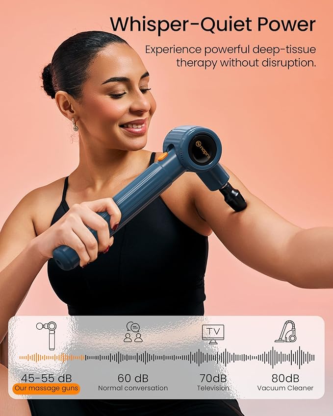 NAPRE Massage Gun with Extension Handle and 3 Adjustable Angles,Deep Tissue Back Massage for Neck/Shoulders/Waist/Body Pain Relief,Handheld Percussion Muscle Massager with Case,Mothers Day Gifts,Blue