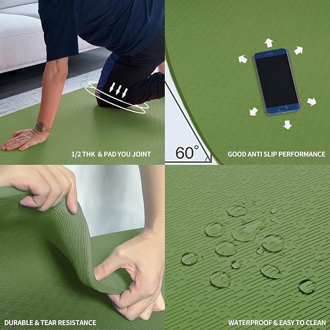 Hatha Yoga Large TPE Yoga Mat 6'x4'x1/2" Extra Thick Non-Slip Exercise Mat - for Yoga Pilates & Home Gym Workouts