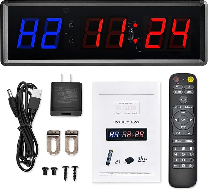 Gym Clock With Remote, 1.5" 1.8" Metal LED Timer, Crossfit Workout Stopwatch, Tabata Countdown for Home