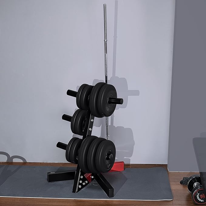 VEVOR Weight Plate Rack, L Frame Weight Plate Tree for 2-Inch Weight Plates, Standard Weight Plate Tree, 500 lbs Load Capacity Weight Storage Holder, Home Gym Barbell Rack Storage Stand, Black & Red