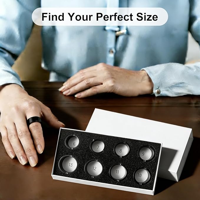 RQZ Smart Ring for Women Men, Fitness Tracker with Heart Rate Tracking, Sleep Tracking, Step Counter, Vibration Alert, 5ATM Waterproof, iOS Android Compatible, Sizing Kit（6-13#）