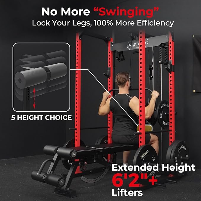 Mikolo F4 2.0 Power Cage with Dual-Track Smooth Pulley System, 1200LBS Power Rack with Leg Hold-Down for Heavy LAT Pulldowns, All-in-One Squat Rack with More Training Attachments for Home Gym