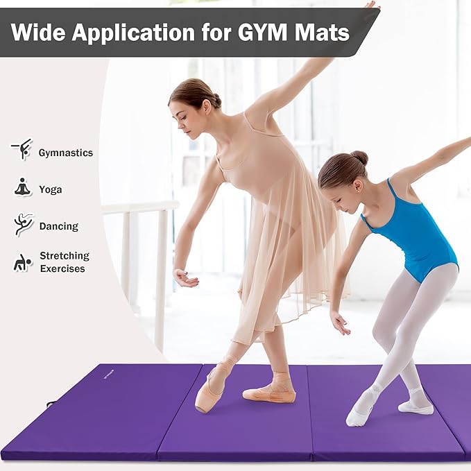 Fitvids Folding Exercise Gymnastics Mat 4'x8'x2" Gym Workout Mat with Carrying Handles High-Density Portable Fitness Aerobics Mats for Home Gym Yoga Pilates Tumbling MMA Core Training, Multiple Colors