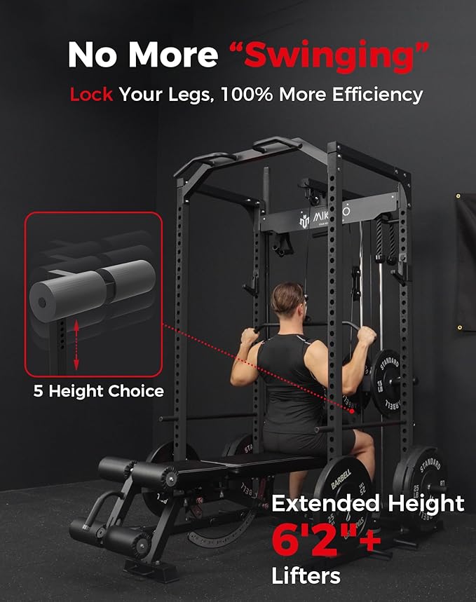 Mikolo F4 2.0 Power Cage with Dual-Track Smooth Pulley System, 1200LBS Power Rack with Leg Hold-Down for Heavy LAT Pulldowns, All-in-One Squat Rack with More Training Attachments for Home Gym