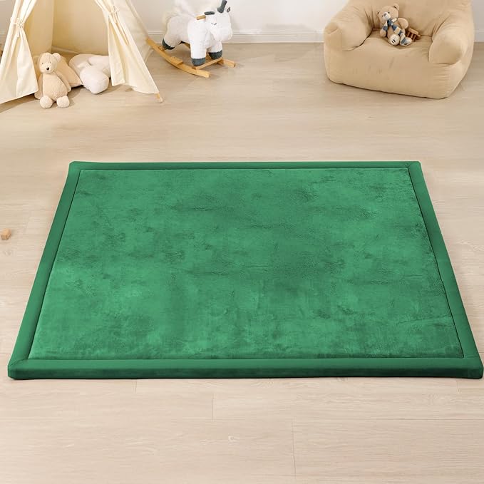 1.3" Thick Baby Floor Play Mat, 59x79 Padded Foam Tummy Time Crawling Mat, Non-Slip Water-Repellent Soft Plush Nursey Area Rug for Playroom Bedroom Living Room (Emerald)