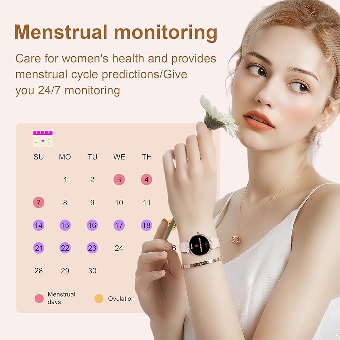 Smart Watch for Women, 1.19" AMOLED Touchscreen Fitness Watch（Calls/Notifications）3 Straps, 24H Heart Rate/Sleep Monitor/Female Cycle, 120+ Sports Modes, IP68 Waterproof Smartwatch for Android iPhone