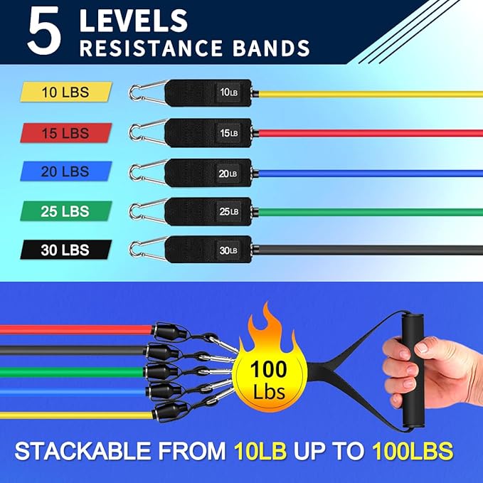 WHATAFIT Resistance Bands Set with Handles - Exercise Bands Home Gym Strength Training Equipment, Includes Door Anchor & Ankle Straps for Full Body Workout Bands, Physical Therapy