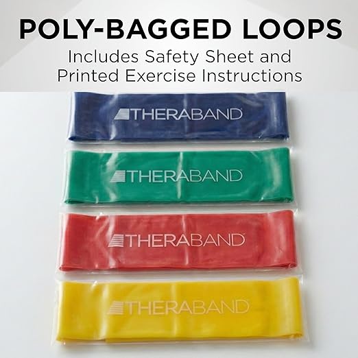 THERABAND Resistance Band Loop Set, 8" Workout Bands for Strength Training, Stretching & Physical Therapy, Set of 4 Color-Coded Exercise Bands with Varying Resistance Levels, Portable & Durable