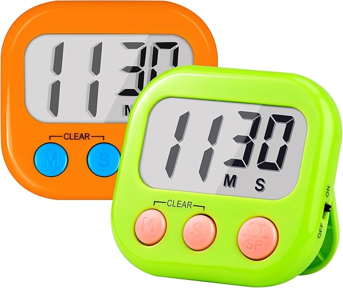 Timer for Kids Teachers Supplies Digital Kitchen Timers for Cooking Large Magnetic Classroom Timer 2Pack-Orange Green