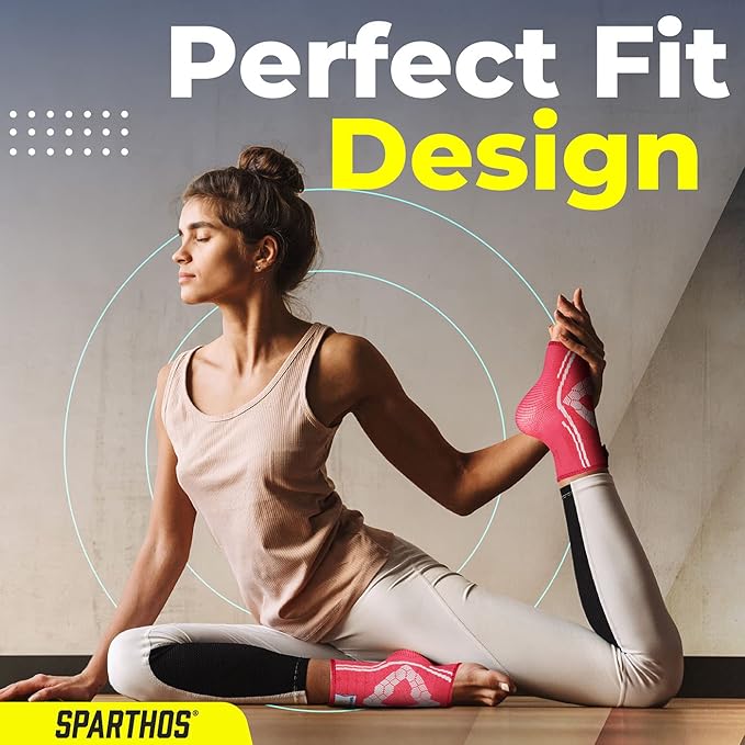 Sparthos Ankle Compression Socks (Pair) – Plantar Fasciitis Sleeves with Arch Support – for Men and Women – Foot Ankle Brace – Relieve Heel Pain, Reduce Swelling, Achilles Tendon Treatment (Pink-M)