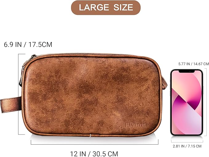 Elviros Toiletry Bag for Men, Large Travel Shaving Dopp Kit Water-resistant Bathroom Toiletries Organizer PU Leather Cosmetic Bags