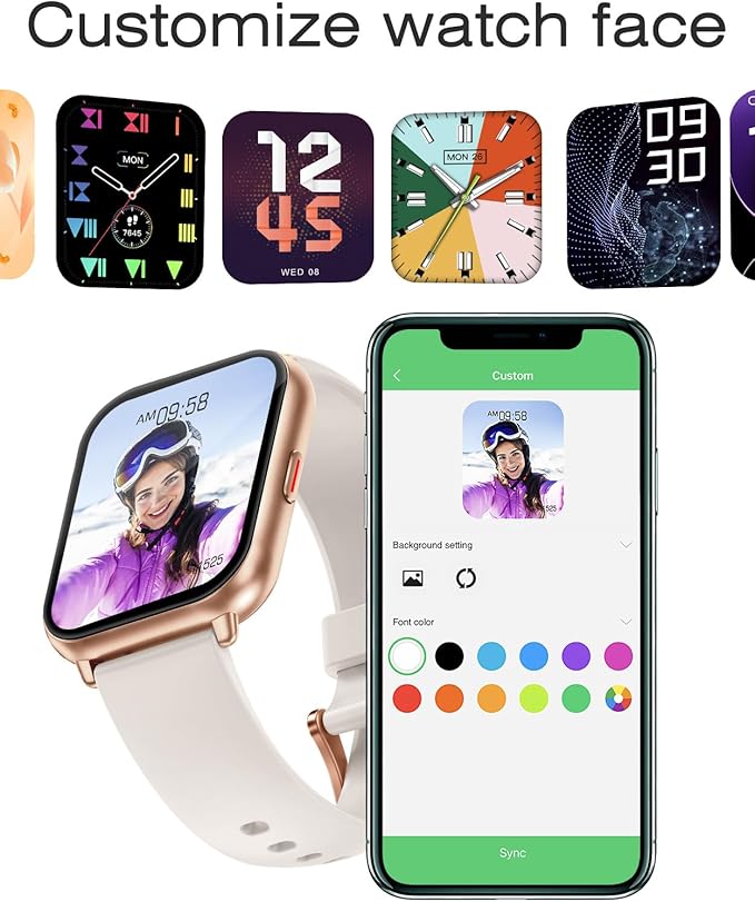 Smart Watches for Women Men (Answer/Make Calls, 3 Bands), 1.85" Fitness Tracker Watch for iPhone/Android Phones with Heart Rate Monitor Sleep/Steps Tracker 100+ Sports Pedometer Waterproof Gold