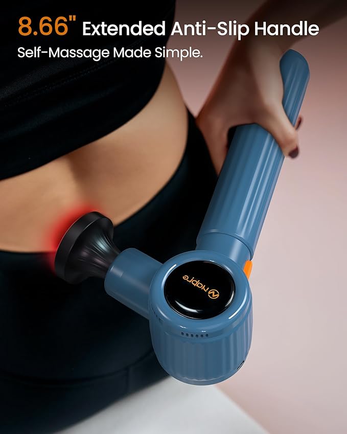 NAPRE Massage Gun with Heat,Massage Gun Deep Tissue with Extension Handle & 3 Adjustable Angles,Handheld Percussion Back Massager for Muscle/Neck/Body Pain Relief with Case,Mothers Day Gifts,Blue