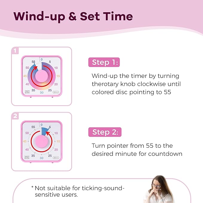 TWENTY5 SEVEN Countdown Timer 7.5 inch, 60 Minute 1 Hour Visual Timer for Classroom Teaching Tool Office Meeting, Mechanical Countdown Clock for Kids Exam Time Management Magnetic, Ombre Pink Macarons