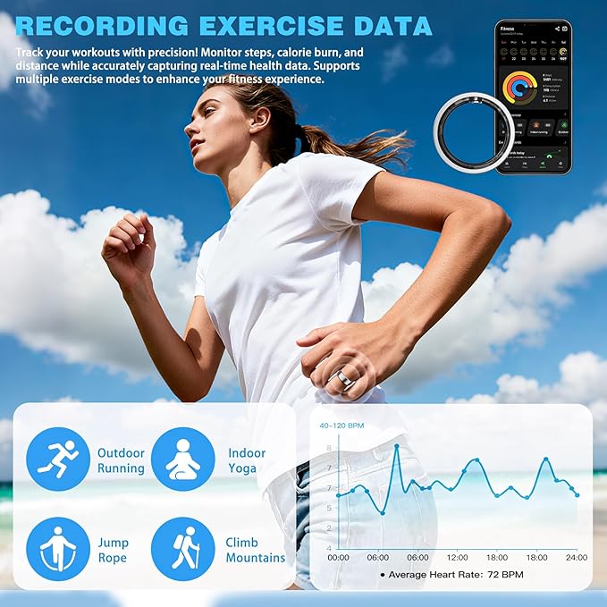 Smart Ring for Women Men, Fitness Ring with Heart Rate, SpO2, Sleep Monitoring, Pedometer Monitoring,IP68 Waterproof, No Subscription Fee(Silver 11)