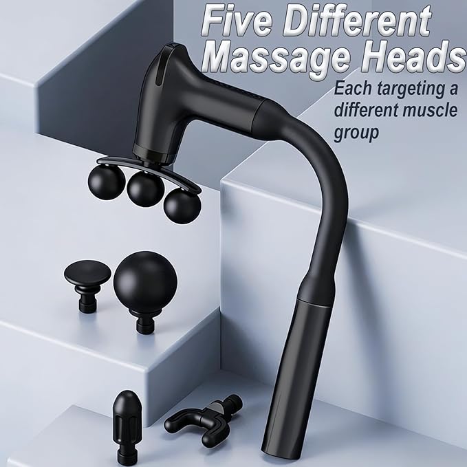 Massage Gun with Upgraded Extension Handle, Massage Gun Deep Tissue - Back Massager for Relief Deep Tissue, Muscles/Neck/Shoulders/Waist/Legs Massager,5 Replaceable Heads&9 Speed Levels (Black)