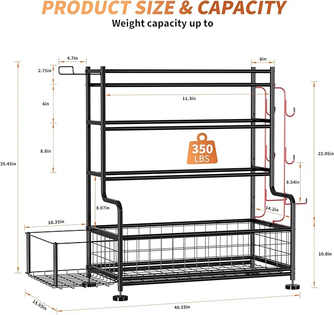 Garvee Dumbbell Rack, Weight Rack for Home Gym, Weight Rack for Dumbbells with Hooks, Home Gym Storage Rack for Yoga Mat Kettlebells and Strength Training Equipment, Powder Coated Finish Steel