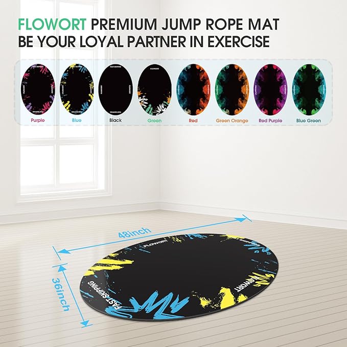 Cheete Jump Rope Mat Large Rubber Exercise Mat Indoor Outdoor Shock Absorbing Mat Non-Slip Oval Design for Floor & Rope Protection, Workout Mats for Home Gym Flooring