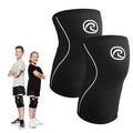 Rehband Kids Knee Sleeve made from 5mm Noprene, Knee Brace - Youth Girls & Boys Compression Knee Brace for Sports: Football, Hockey, Basketball or Running, Colour:Black - 1 Pair, Size:Large