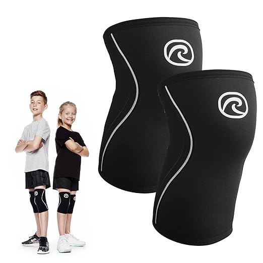 Rehband Kids Knee Sleeve made from 5mm Noprene, Knee Brace - Youth Girls & Boys Compression Knee Brace for Sports: Football, Hockey, Basketball or Running, Colour:Black - 1 Pair, Size:Small