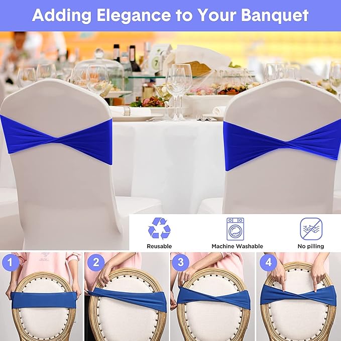 VDS Pack of 50 PCS | Lavender | Spandex Chair Sashes Bows Without Buckle | Stretch Elastic Banquet Universal Folding Chair Band Tie with for Wedding Party Conference Celebration Event Decoration