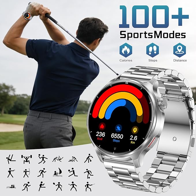 Smart Watches for Men(Answer/Make Calls), 1.52" HD Screen Mens Smart Watch with 1000mAh Heavy Duty, 100+ Sports Modes Fitness Tracker Watch, Sleep & Health Monitoring for Android /iPhone (Silver)