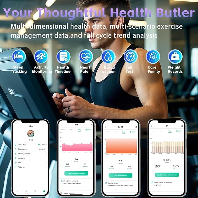 Activity Tracker Ring for Men – Fitness Tracker Ring with Heart Rate, SpO2, Blood Pressure, Sleep Monitoring, Step & Calorie Counter, 5ATM Waterproof, No Subscription Fee (Black 8)