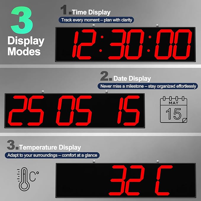 CHKOSDA Digital Clock Large Display 28" with Remote Control,Double-Sided Clock, Suspended Design for Hospitals, Factories, Airports.