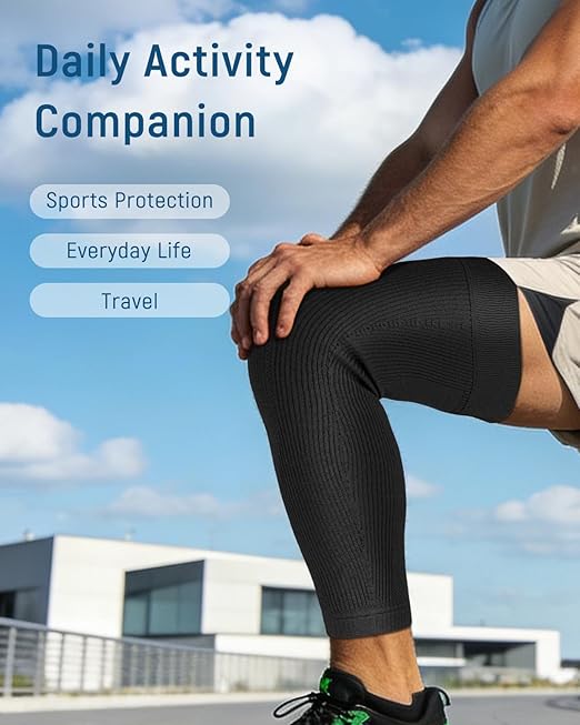 Leg Compression Sleeve - Full Length Knee Sleeve Covers Thigh, Knee and Calf, Stays in Place for Sports, Soft and Elastic for Comfort, Medium