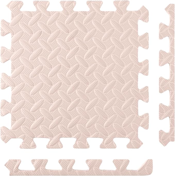 Shihanee Foam Floor Tiles Foam Floor Mats Play Mats Bulk with Borders Interlocking for Bedroom Gym Nursery(11.8 x 11.8 Inch,Beige)