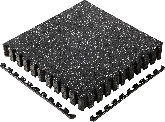 Sweetcrispy Interlocking Rubber Floor Tiles, Gym Flooring for Home Gym Mat 1/2 Inch Thick, Rubber Mats for Floor, Garage, Workout Space, Non-Slip, 6pcs