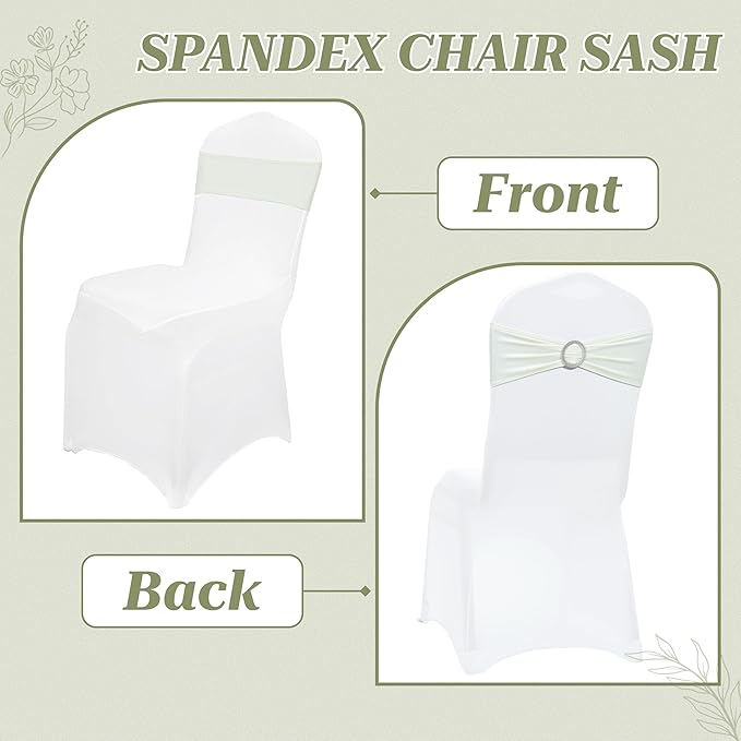 MDS Pack of 50 Spandex Chair Sashes Bow Premium Stretch Chair Cover Band with Buckle Slider Universal fits Elastic Dining Chair Ties for Wedding Party Banquet Events Decoration - Ivory