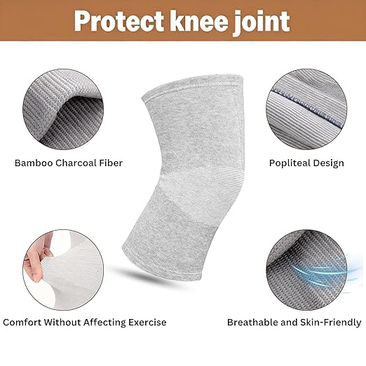 Premium Bamboo Knee Compression Sleeve, 2 Pair Slip-One Knee Support, Elastic Warm Knee Brace for Knee Pain, Joint Recovery, Sports, Daily Wear for Adults (Black+Gray, X-Large)