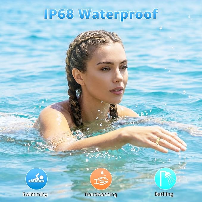 Smart Ring Health Tracker for Women & Men, Fitness Ring with Heart Rate Blood Oxygen, Sleep Monitor, Step Tracker, IP68 Waterproof Compatible with iOS & Android, No Subscription Fee (Gold, 12)