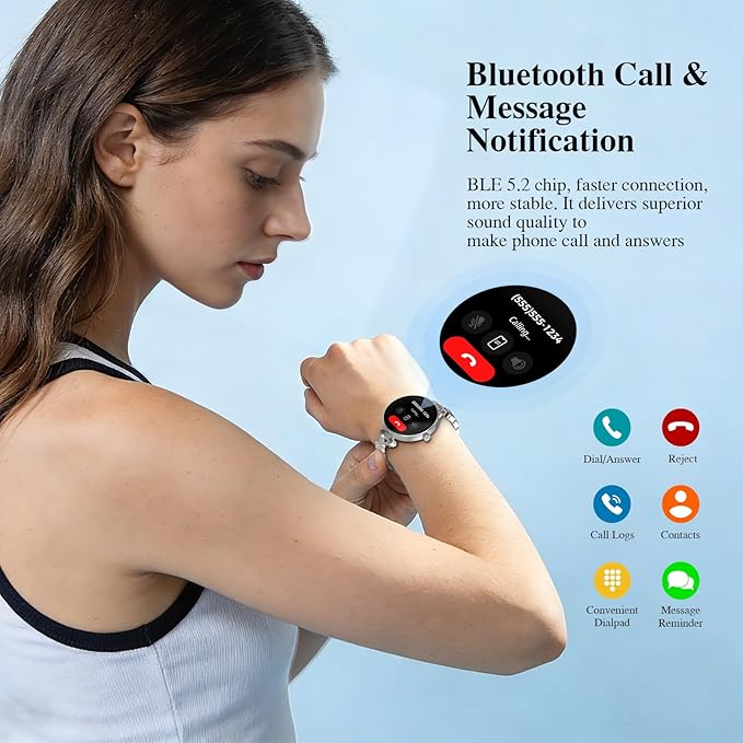 Smart Watches for Women, Answer/Make Call, 1.04'' AMOLED, 24H Sleep Tracker, Fitness Tracker with Heart Rate/Blood Pressure/SpO2/Stress Monitor, 100+ Sport Modes Waterproof Smartwatch for IOS/Android