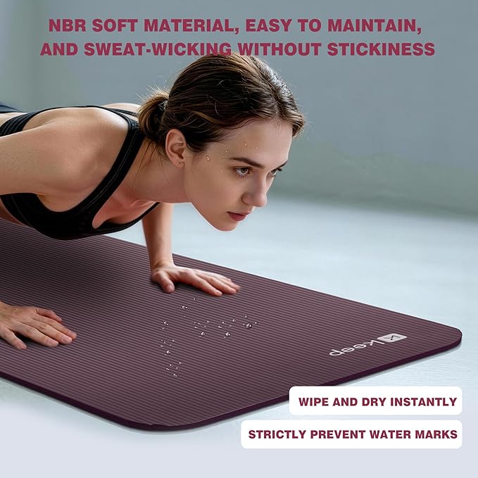 KEEP Extra Thick NBR Yoga Mat for Women & Men, 10mm Thick, 72”x24” Large Exercise Mat with Non-Slip Workout Mat for Yoga, Pilates, Stretching, Meditation – Wide & Cushioned Fitness Mat