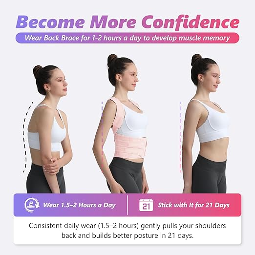 Posture Corrector for Women and Men, Adjustable Shoulder Straightener with Full Back Support, Relief for Lower & Upper Back Pain, Spine, Scoliosis Relief (Pink, Medium)
